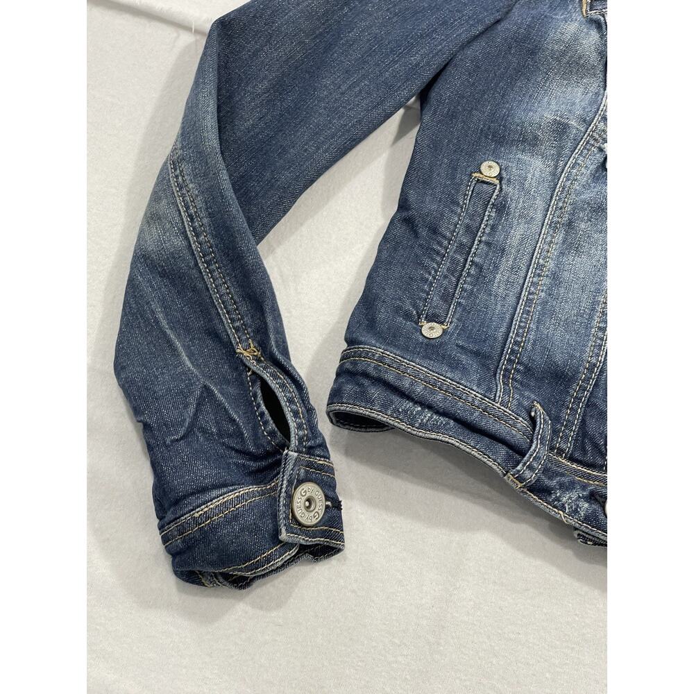 G by Guess Women's Medium Blue Denim Motorcycle Bomber Jacket Pockets - Picture 2 of 13